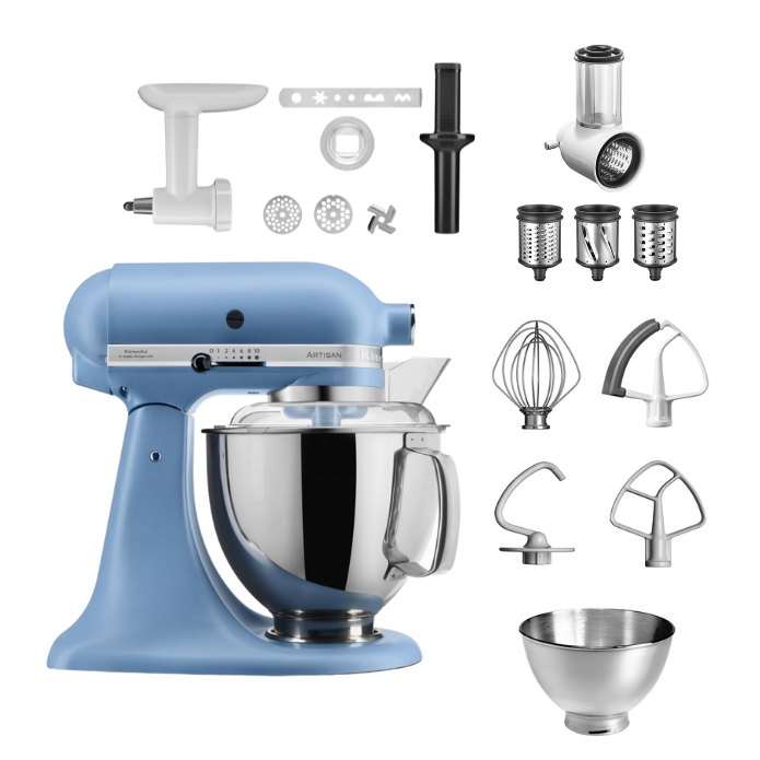 KitchenAid 4,8 L 5KSM175 Artisan Küchenmaschine Allrounderset mit Gemüseschneider+Fleischwolf+Spritzge