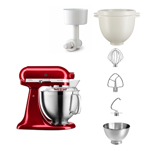 KitchenAid 4,8 L 5KSM185 Artisan Küchenmaschine Breadlover Messerschmidt Getreidemühlenvorsatz, Brotbackschüssel