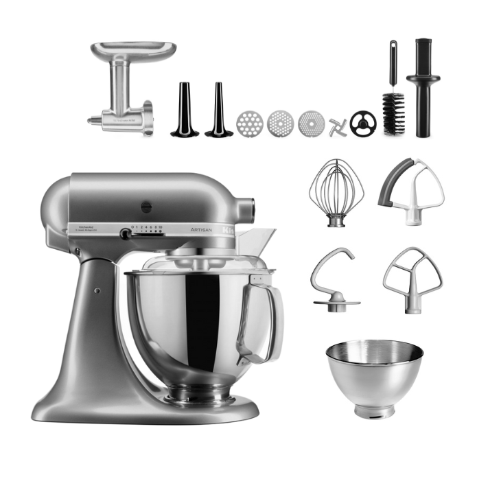 KitchenAid 4,8 L 5KSM175 Artisan Küchenmaschine Meatlover mit Ganzmetall- Fleischwolf