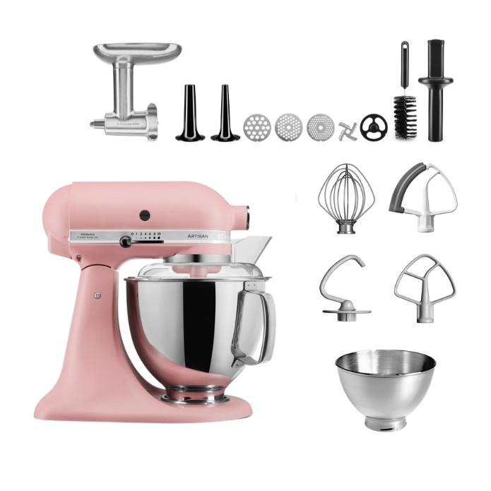 KitchenAid 4,8 L 5KSM175 Artisan Küchenmaschine Meatlover mit Ganzmetall- Fleischwolf