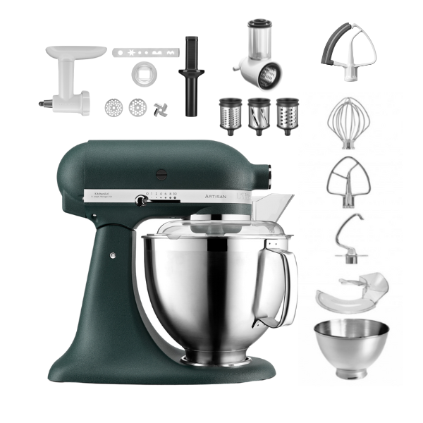KitchenAid 4,8 L 5KSM185 Artisan Küchenmaschine Allrounderset Fleischwolf+Spritzgebäck+Gemüseschneider
