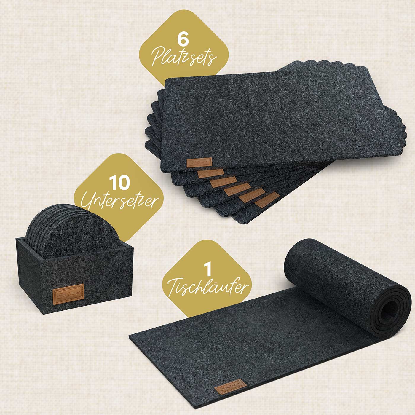 17-teilige Tischdeko: Tischläufer 150x40 cm I Platzsets I Untersetzer