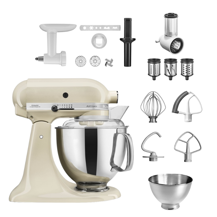KitchenAid 4,8 L 5KSM175 Artisan Küchenmaschine Allrounderset mit Gemüseschneider+Fleischwolf+Spritzge