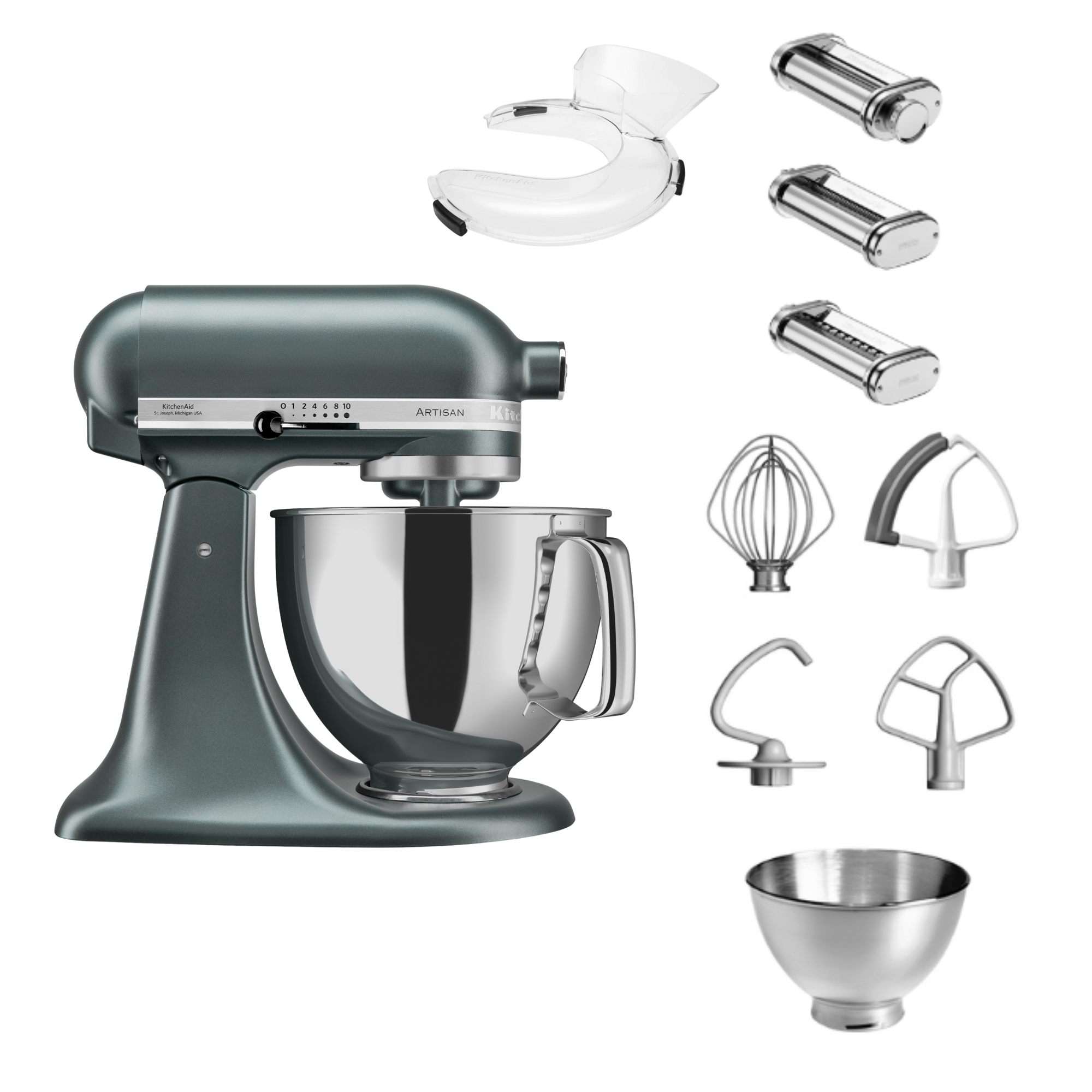 KitchenAid 4,8 L 5KSM175 Artisan Küchenmaschine Pastalover mit Nudelwalzen 3er- Set