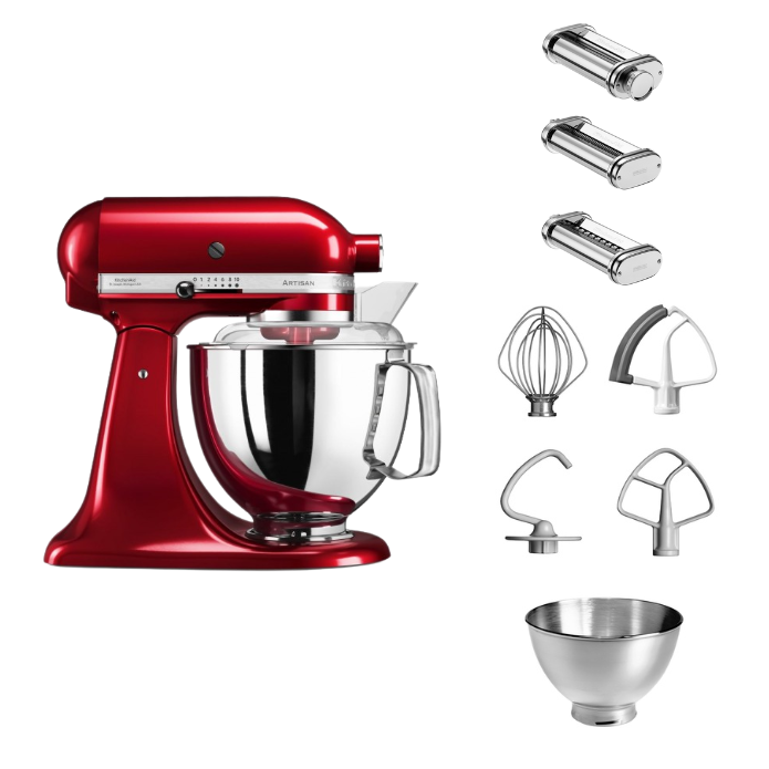 KitchenAid 4,8 L 5KSM175 Artisan Küchenmaschine Pastalover mit Nudelwalzen 3er- Set