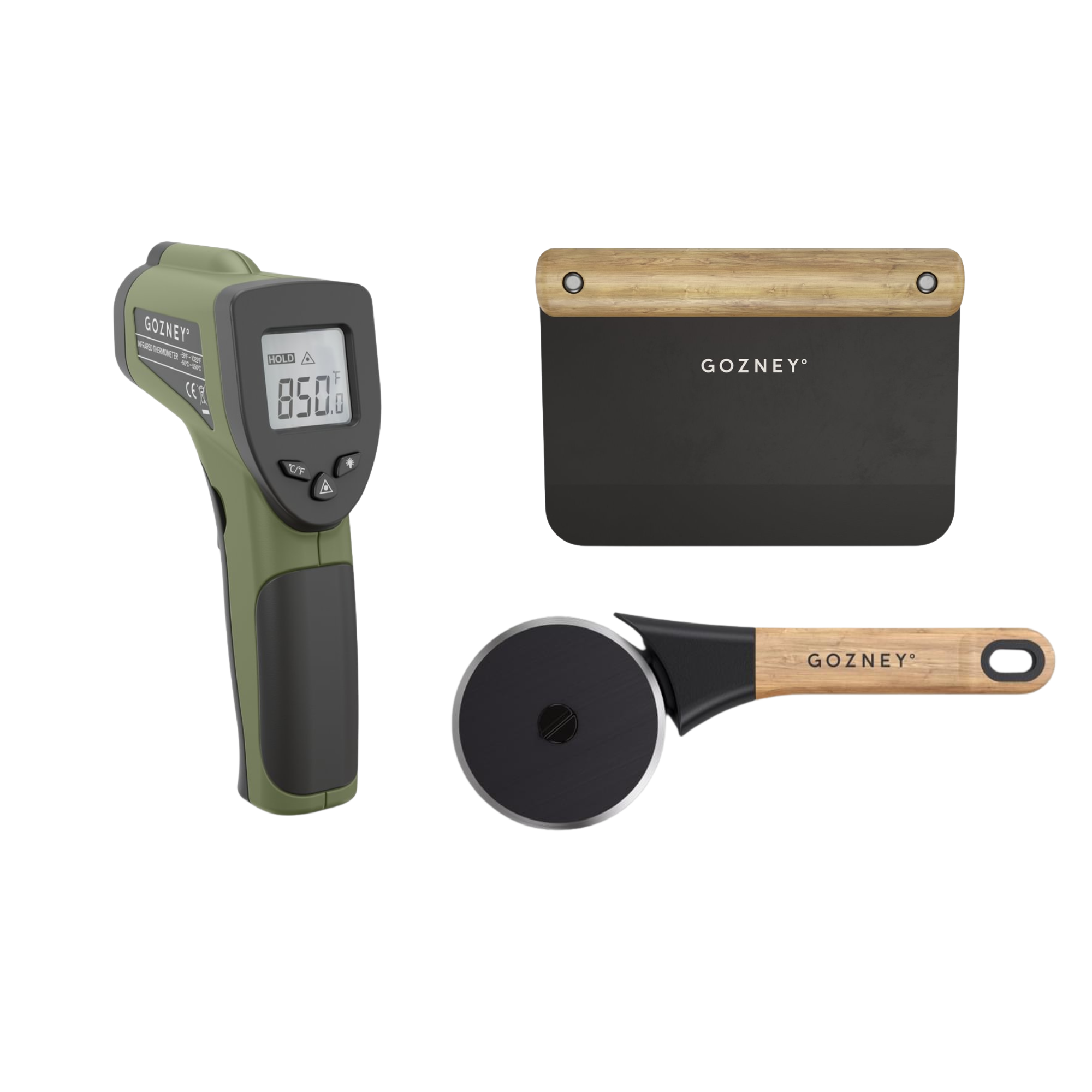 Gozney Zubehörpaket 2 mit Thermometer, Pizzaschneider und Teigschneider