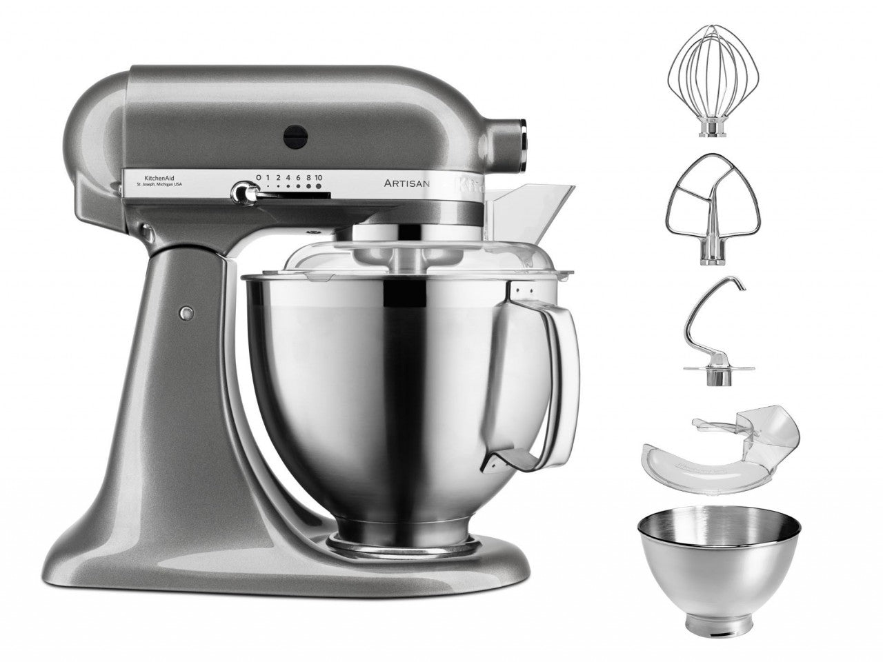 KitchenAid 4,8 L 5KSM185 Artisan Küchenmaschine Allrounderset Fleischwolf+Spritzgebäck+Gemüseschneider